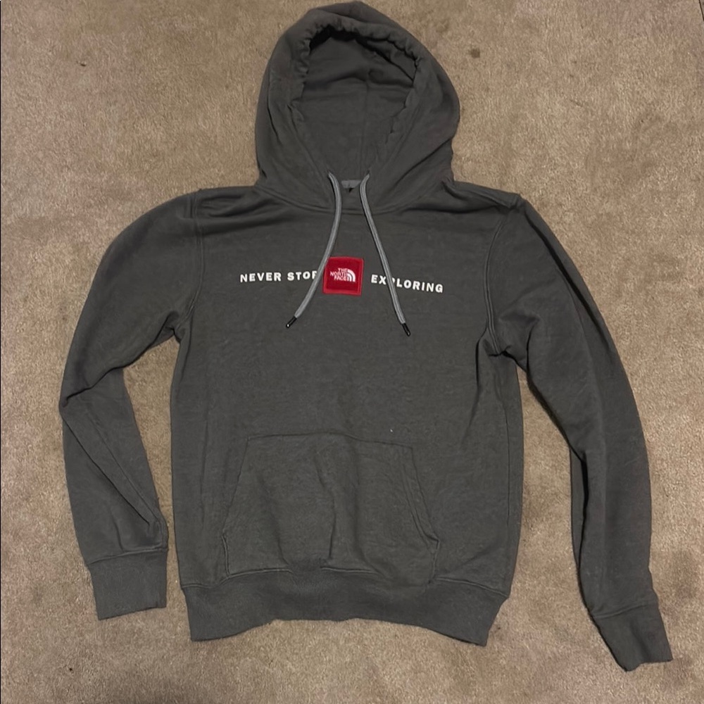 The North Face Dark Gray Hoodie with Red Logo